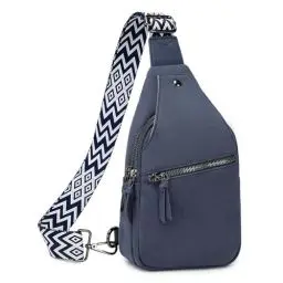 Produktbild: Suweir Brusttasche Damen Sling Bag Wildleder Crossbody Bag Breiter Gurt Klein Umhängetasche Stylisch Frauen Schultertaschen Sling Rucksack Geldbörse für Reisen, Radfahren, Wandern (Blau)