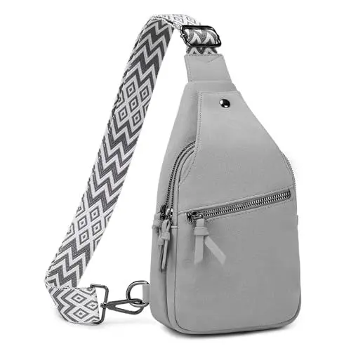 Produktbild: Suweir Brusttasche Damen Sling Bag Wildleder Crossbody Bag Breiter Gurt Klein Umhängetasche Stylisch Frauen Sling Rucksack Geldbörse für Outdoorsport, Reisen, Radfahren, Wandern (Grau)