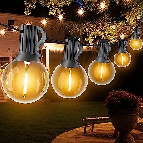 Produktbild: SUWIN 9 Meter LED Lichterkette Außen Strom, G40 Lichterkette Glühbirnen Warmweiß,Outdoor Wasserdichte 15+1 LED Birnen Hängeleuchten Außenbereich für Party Garten Aussen 30FT