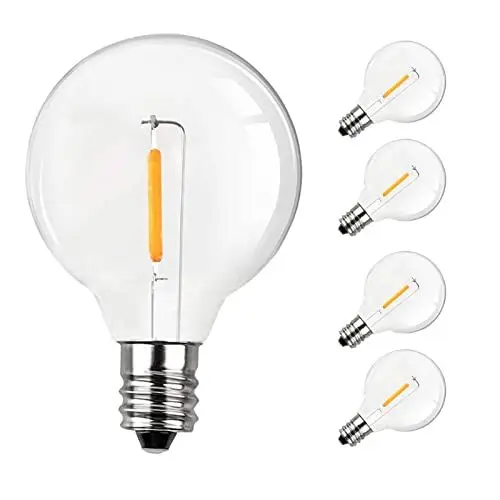 Produktbild: SUWIN LED Glühbirne E12 Sockel, G40 lichterkette Solare LED ersatzbirnen 5er Pack, 1 W Birnen Solar Lichter, Klare Ersatzlampen, 2700 k Warmweiß Lampe Dimmbar