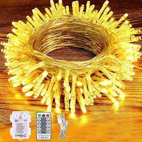 Produktbild: SUWITU LED Lichterkette Batterie, 13M 120 LEDs Outdoor Lichterketten Batteriebetrieben 8 Modi mit Fernbedienung und Timer, DIY Lichterkette Außen Innen für Zimmer, Party, Garten, Balkon, Hochzeit