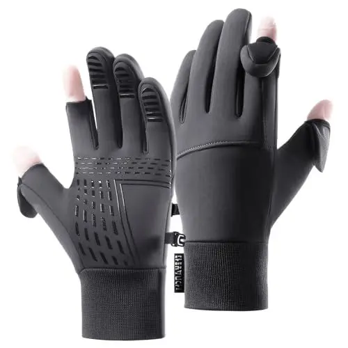 Produktbild: SUWIWKKOA Wind- und wasserdichte warme Handschuhe mit fingerkappe - Wasserabweisende Touchscreenhandschuhe geeignet zum Laufen Radfahren Angelhandschuhe (Grau)