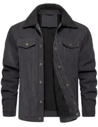 Produktbild: Svanco Cordjacke Herren Gefüttert mit Mehreren Taschen, Warme Winterjacke mit Teddyfell, Durchgehender Knopfverschluss