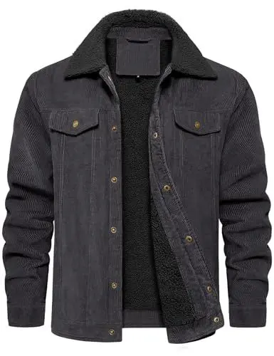 Produktbild: Svanco Cordjacke Herren Gefüttert mit Mehreren Taschen, Warme Winterjacke mit Teddyfell, Durchgehender Knopfverschluss