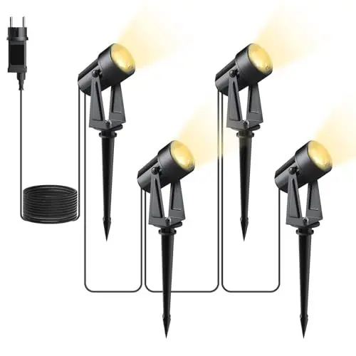 Produktbild: Svater LED Gartenbeleuchtung mit Strom,14M/4er Set Strahler Außen Warmweiß 3000K,Wasserdicht IP65 Gartenstrahler Led Außen,27V 600lm Gartenlampen für Draußen, Terrasse, Einfahrt