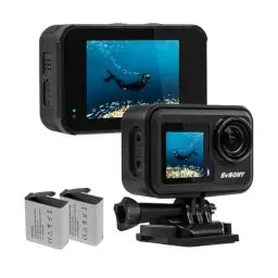 Produktbild: SVBONY Act20 Action Cam Wasserdicht, wasserdichte WiFi 4K 60FPS HD-Video, Dual IPS Bildschirm, 6-Achsen EIS Anti-Shake, IPX8 wasserdichte 10M Unterwasserkamera, Action Cam 4k für Selfie, Vlog