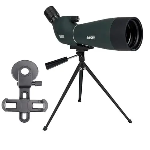 Produktbild: Svbony SV28PLUS Spektiv mit Stativ Telefonadapter, 20-60x80mm Reichweite, mit A5 Claret Red FMC BAK4 IP65 Wasserdicht Spotter Zielfernrohr für Erwachsene Zielschießen Bogenschießen