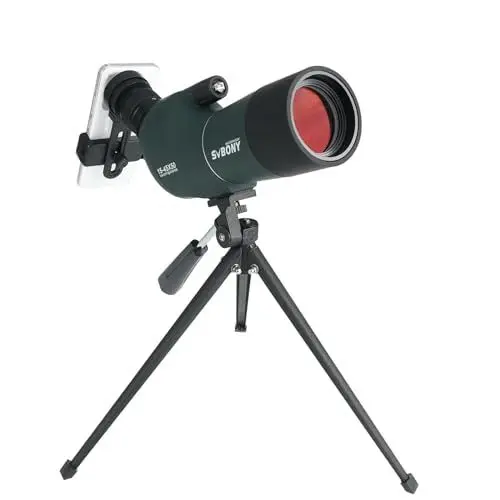 Produktbild: Svbony SV28Plus Spektive mit Stativ, 15–45x50mm mit Telefonadapter, BAK4 A5 Weinrote FMC, IP65 Wasserdicht, Beschlagfrei, Langstrecken-Spektiv für Zielschießen, Vogelbeobachtung