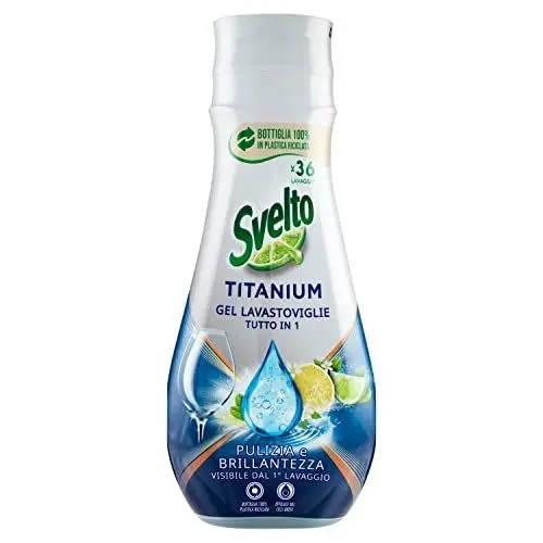 Produktbild: Svelto All-in-1 Geschirrspülgel Titanium, 36 Waschgänge, Geschirrspülmittel mit aktiven Anti-Kalk-Mitteln, Super Entfettung und Glanz, Flasche aus 100% recyceltem Kunststoff