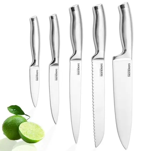 Produktbild: Svensbjerg Messer-Set, 5-tlg, Küchenmesser-Set, Kochmesser-Set, Chef-Messer, Scharfe Edelstahl-Messer | Küche, Obst, Gemüse, Fleisch, hochwertiges Profi Set | SB-KS101