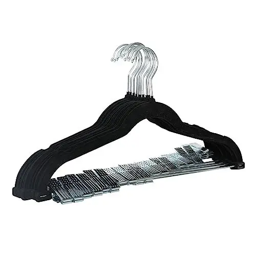 Produktbild: SVITA 10er Set Kleiderbügel Hosenbügel mit Clips und Samt-Bezug Schwarz