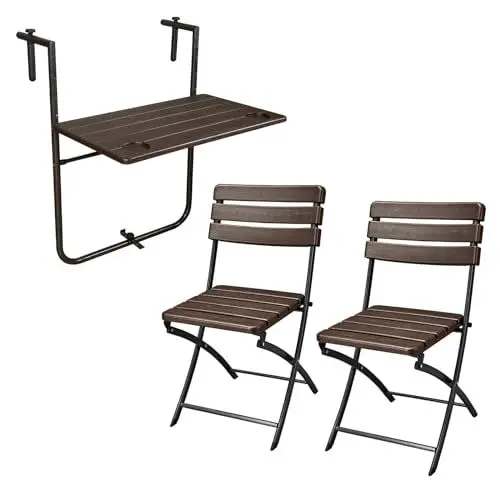 Produktbild: SVITA 3-teiliges Balkonmöbel klappbar 1 Tisch 2 Stühle Balkonset Bistroset Gartenmöbel Braun
