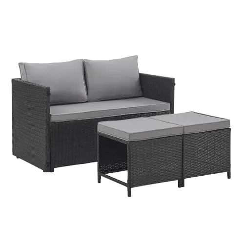 Produktbild: SVITA ATHINA 2in1 Sitzgruppe Outdoor Rattanlounge Balkon Essgruppe Gartenmöbel Set Gartenlounge klein Balkonmöbel Polyrattan Schwarz