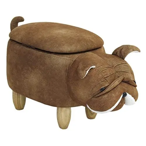 Produktbild: SVITA Animal Storage Kinderhocker Tierhocker mit Stauraum gepolsterter Hocker mit Holzbeinen Braun Tier-Motiv Hund