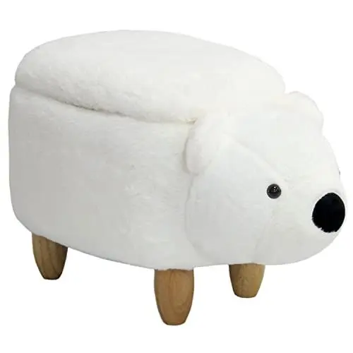 Produktbild: SVITA Animal Storage Kinderhocker Tierhocker mit Stauraum gepolsterter Hocker mit Holzbeinen Weiß Tier-Motiv Eisbär