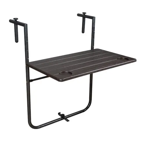 Produktbild: SVITA Balkontisch Tisch klappbar Hängetisch Outdoor Balkonhängetisch Gartentisch Outdoortisch Balkontisch zum Einhängen Holzoptik schmal Braun