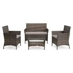 Produktbild: SVITA Brooklyn Gartenmöbel Poly Rattan Sitzgruppe Essgruppe Set Sofa-Garnitur Lounge Braun