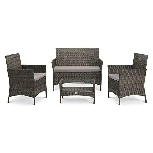 Produktbild: SVITA Brooklyn Gartenmöbel Poly Rattan Sitzgruppe Essgruppe Set Sofa-Garnitur Lounge Grau