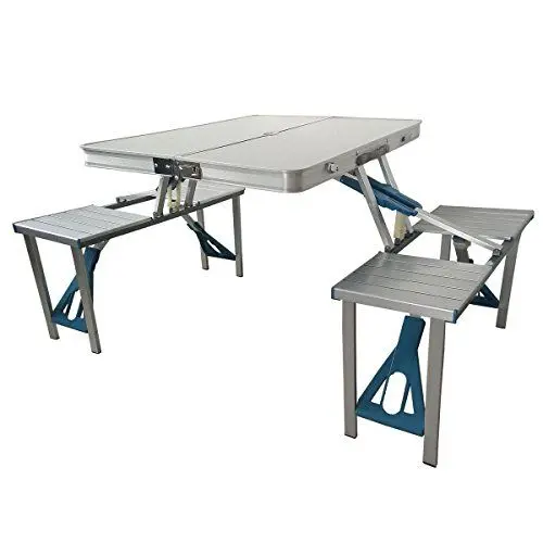 Produktbild: SVITA Camping Set Sitzgruppe Picknick Sitzgarnitur Campingtisch Campingmöbel Angel-Möbel Alu (integrierte Hocker)