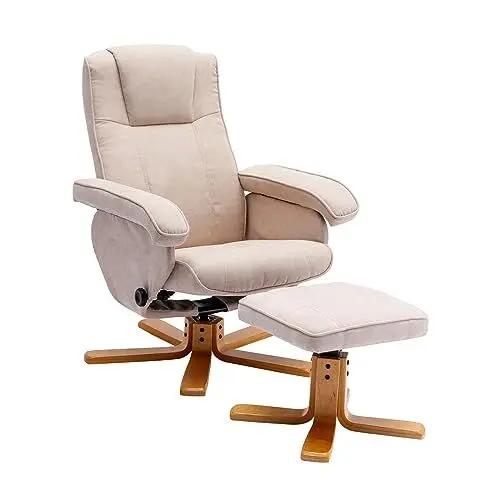 Produktbild: SVITA Charles Relaxsessel Hocker Sessel Beige Fernsehsessel Drehsessel Polyester Holz