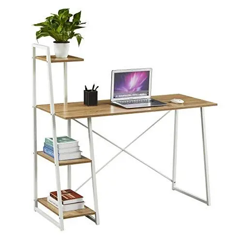 Produktbild: SVITA Combo1 Regal-Schreibtisch Eiche-Optik weiße Metall-Beine Computertisch Bürotisch Arbeitstisch PC Tisch
