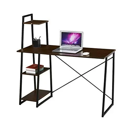 Produktbild: SVITA Combo1 Regal-Schreibtisch Nussbaum-Optik Schwarze Metall-Beine Computertisch Bürotisch Arbeitstisch PC Tisch