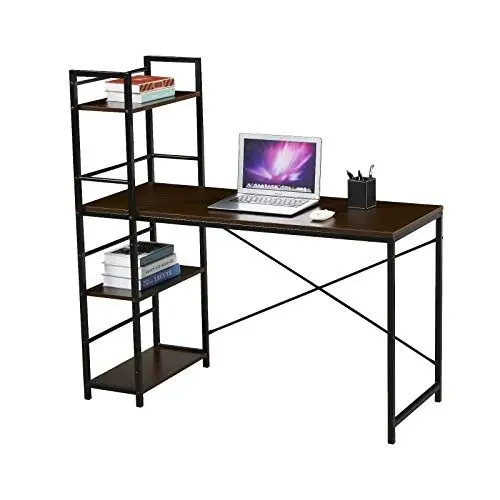 Produktbild: SVITA Combo2 Computertisch Nussbaum-Optik Schwarze Metall-Beine mit Regal Schreibtisch Bürotisch Arbeitstisch PC Tisch