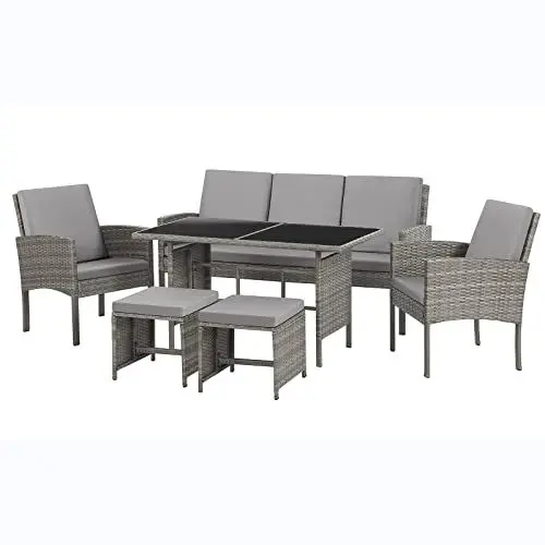 Produktbild: SVITA Denver Polyrattan Gartenmöbel Set Essgruppe Lounge Esstisch Grau