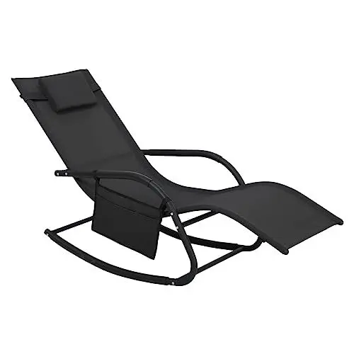 Produktbild: SVITA FJON Deluxe Schaukelliege Gartenliege Liegestuhl Sonnenliege Seitentasche Kissen Schwarz
