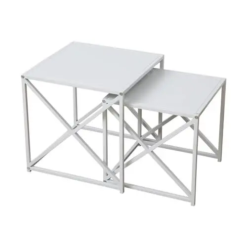 Produktbild: SVITA GEMO 2er Set Beistelltische Kaffeetisch Wohnzimmertisch modern Sofatisch Couchtisch Nachttisch Metall Beistelltisch Couch Weiß