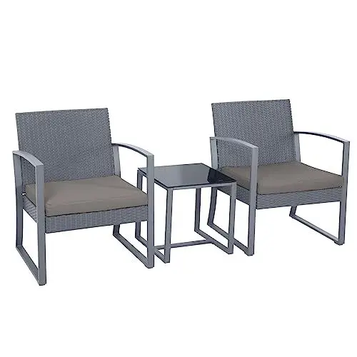 Produktbild: SVITA LOIS L Poly Rattan Sitzgruppe Gartenmöbel Metall-Garnitur Balkonmöbel Tisch Sessel (Grau/Grau)