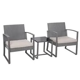 Produktbild: SVITA LOIS L Poly Rattan Sitzgruppe Gartenmöbel Metall-Garnitur Balkonmöbel Tisch Sessel (LOIS L Grau)