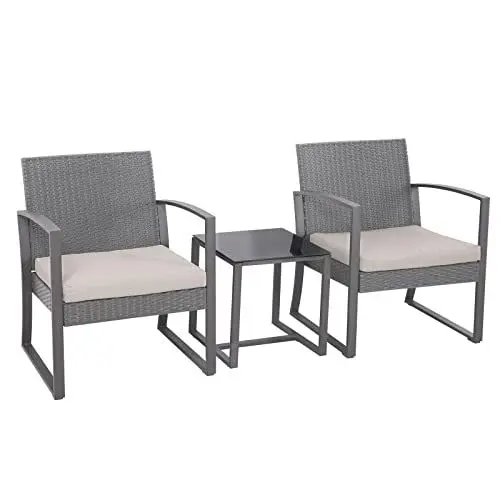 Produktbild: SVITA LOIS L Poly Rattan Sitzgruppe Gartenmöbel Metall-Garnitur Balkonmöbel Tisch Sessel (LOIS L Grau)