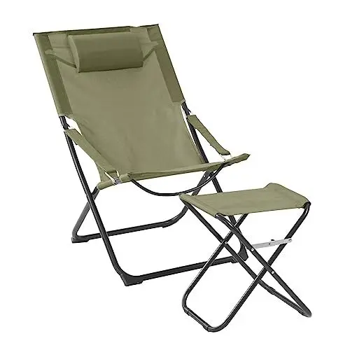 Produktbild: SVITA Liegestuhl mit Hocker klappbar Strandstuhl Campingstuhl Kopfkissen Grün
