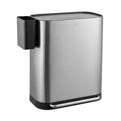Produktbild: SVITA MLT2X30 Mülleimer 2 x 30 Liter Treteimer Abfalleimer 60 Liter mit 2 Fächern mit zusatz Fach freistehend mit Deckel inkl. Inneneimer für Küche in Silber