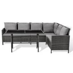 Produktbild: SVITA Madison Rattan-Lounge Polyrattan Ecksofa Gartenmöbel-Set Sofa Garnitur Couch-Eck Schwarz