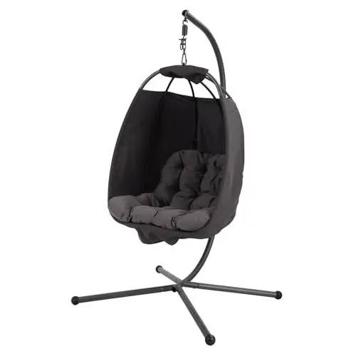 Produktbild: SVITA Nelly Hängesessel mit Gestell Loungesessel Hängesitz Hängestuhl klappbar Hängekorb Hängeschaukel Outdoorsessel Dunkelgrau