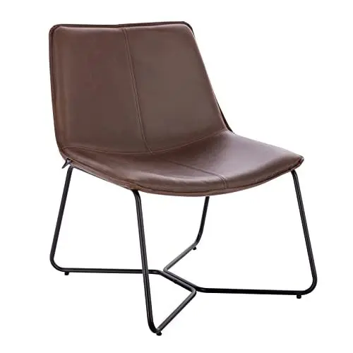 Produktbild: SVITA Ron Loungesessel Cocktailsessel Clubsessel ohne Armlehnen Metall-Gestell Leder-Optik Braun
