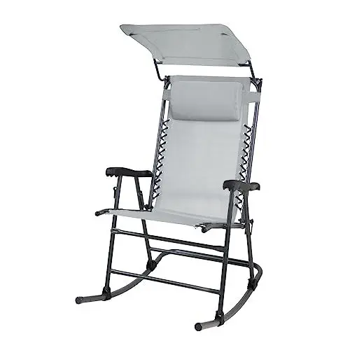 Produktbild: SVITA Schaukelstuhl faltbar Outdoor mit Sonnenschutz Kopfstütze Armlehne Hellgrau
