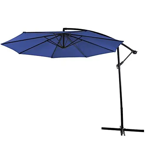 Produktbild: SVITA Sonnenschirm Ø 300 cm Ampelschirm mit Ständer und Kurbel, UV-Schutz bis UPF 50+, Kran-Konstruktion mit großem Radius, Sonnenschutz für Ihren Garten oder Terrasse (3m, Blau)