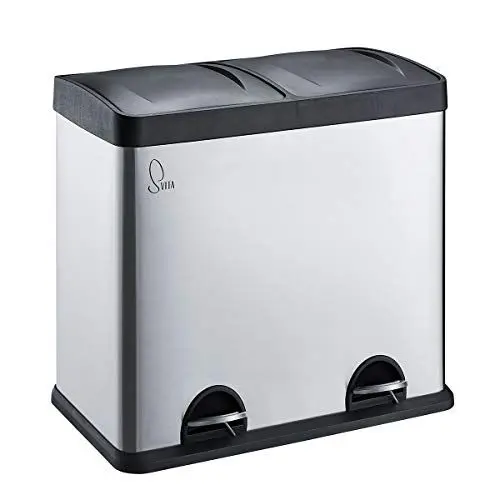 Produktbild: SVITA T2X24 Edelstahl Mülleimer 48 Liter Silber 2 x 24L Treteimer Abfalleimer Küche Mülltrennung mit Schubfächern Silber