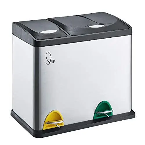 Produktbild: SVITA TC2Combo26 Edelstahl Küchen-Eimer 26Liter Silber 8L+18L kombiniert doppelt Abfalleimer 2er-Mülleimer Mülltrennung Treteimer