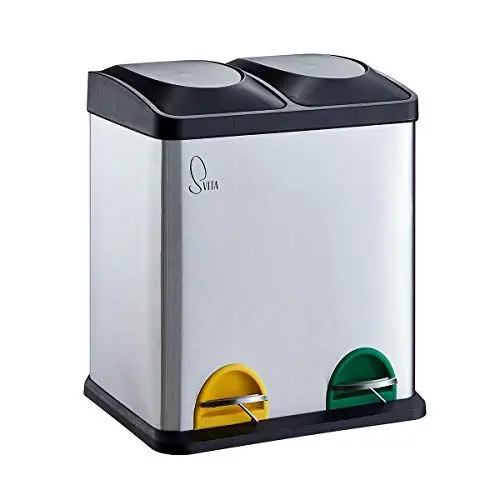 Produktbild: SVITA TC2X15 Edelstahl Küchen-Eimer 30 Liter Silber 2x15L doppelter Abfalleimer 2er-Mülleimer Mülltrennung mit Inneneimer große Abfallbehälter Treteimer Küche Bad
