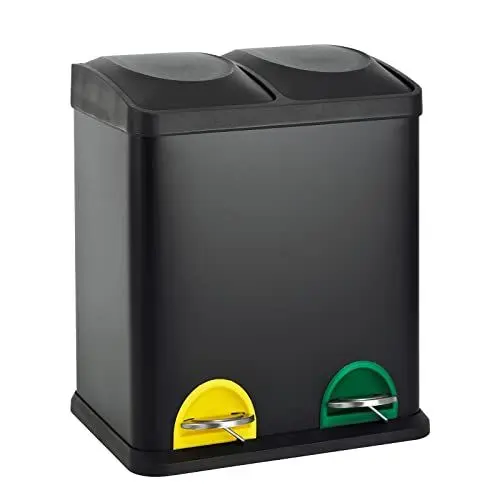 Produktbild: SVITA TC2X15 Küchen-Eimer 30 Liter 2x15L doppelter Abfalleimer 2er-Mülleimer Mülltrennung mit Inneneimer große Abfallbehälter Treteimer Küche Bad Schwarz