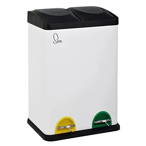 Produktbild: SVITA TC2X20 Küchen-Eimer 40Liter Fassungsvermögen 2x20L Abfalleimer 2er-Mülleimer Mülltrennung Treteimer Stahl Weiß