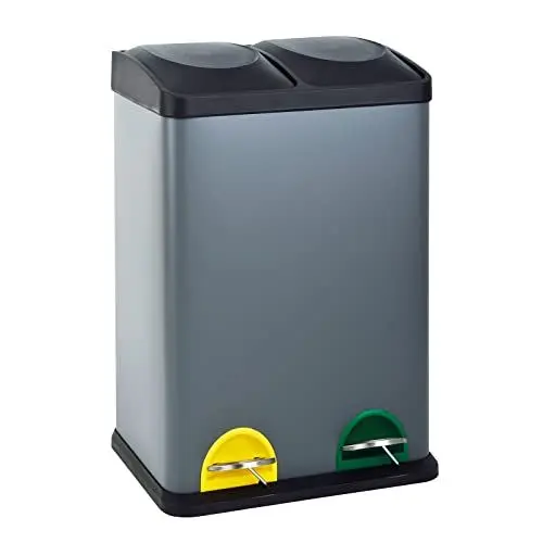 Produktbild: SVITA TC2X20 Küchen-Eimer 40Liter Fassungsvermögen 2x20L Abfalleimer 2er-Mülleimer Mülltrennung Treteimer Grau