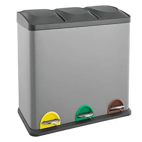 Produktbild: SVITA TC3X15 Treteimer 45 Liter Grau 3X 15L dreifach Abfalleimer 3er-Mülleimer Mülltrennung Küchen-Eimer