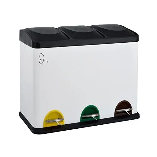 Produktbild: SVITA TC3X15 Treteimer Pulverbeschichteter Stahl 45 L Weiss 3X15 L dreifach Abfalleimer 3er-Mülleimer Mülltrennung Küchen-Eimer