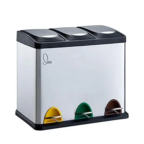 Produktbild: SVITA TC3X8 Küchen-Eimer 24 Liter 3X 8L Edelstahl dreifach Abfalleimer 3er-Mülleimer Mülltrennung Treteimer mit Deckel aus Edelstahl Silber mit Pedalen und herausnehmbaren Eimern