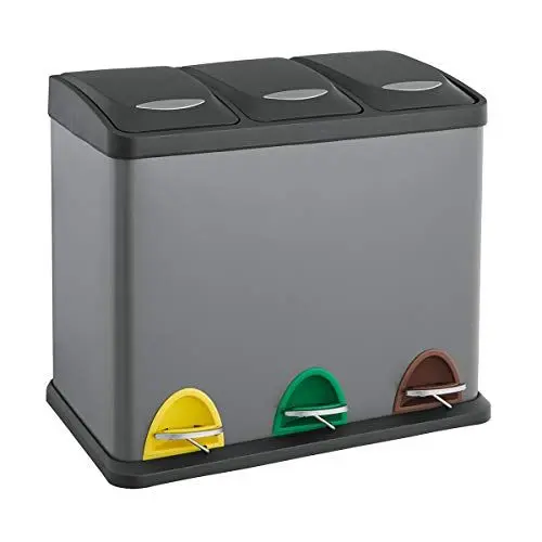 Produktbild: SVITA TC3X8 Küchen-Eimer 24 Liter 3X 8L pulverbeschichteter Stahl dreifach Abfalleimer 3er-Mülleimer Mülltrennung Treteimer mit Deckel Grau mit Pedalen und herausnehmbaren Eimern